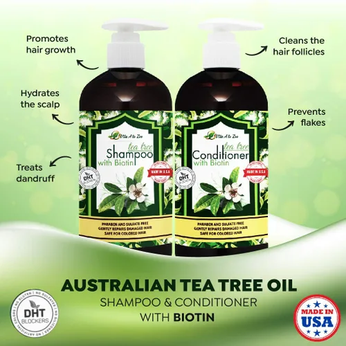 Miniatura 6 de Juego de champú y acondicionador de aceite de árbol de té y biotina para hombres y mujeres Fórmula de fuerza profesional Refresca y estimula