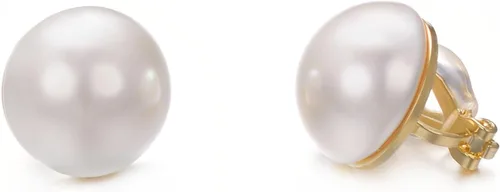 Miniatura 25 de Yoursfs Aretes de clip de perlas blancas grandes para mujer, chapados en oro de 18 quilates, hipoalergénicos, sin perforaciones, joyería brillante