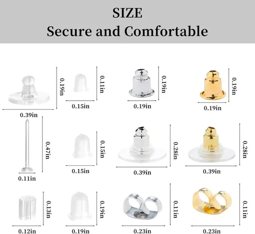 Miniatura 8 de Nkwuire 12 Estilos 600 Piezas Respaldos de Aretes para Pendientes, Respaldos de Aretes de Plástico Transparente Hipoalergénicos de Metal Caucho