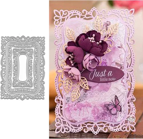 Miniatura 8 de 5 piezas de encaje con marco de flores de metal, plantillas rectangulares de corte de borde de hoja de encaje para álbumes de recortes, álbumes