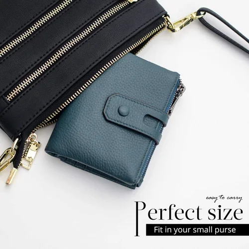 Miniatura 2 de Bveyzi Cartera pequeña de cuero suave para mujer, con bloqueo RFID, tarjetero con doble bolsillo con cremallera