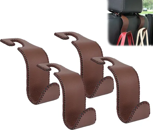 Miniatura 8 de Amooca - Gancho para reposacabezas de asiento de coche, organizador de almacenamiento universal para bolso de mano, abrigo, cuero con metal