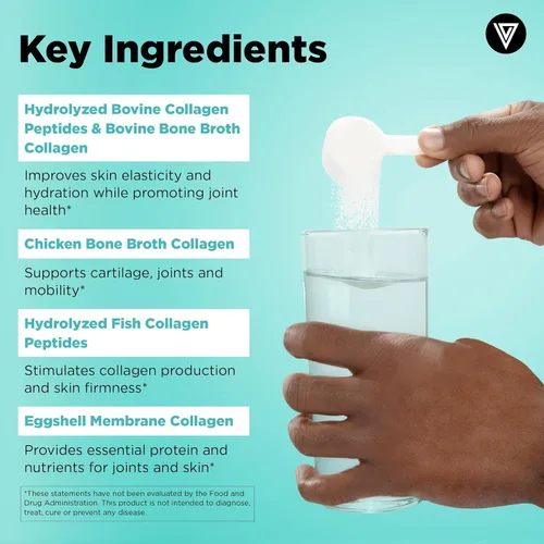Miniatura 4 de Vital Vitamins Polvo de péptidos de colágeno múltiple, sin sabor, fácil de disolver, tipo I, II, III, V, X, para mujeres y hombres, promueve