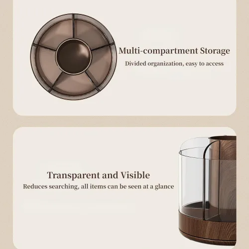 Miniatura 5 de Soporte para brochas de maquillaje giratorio de 360° con 6 ranuras de almacenamiento de múltiples compartimentos, organizador giratorio acrílico