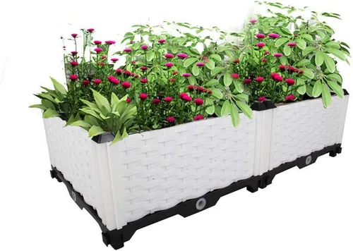 Miniatura 32 de Hershii Kits de cama elevada de jardín, contenedores rectangulares de plástico para plantas profundas, para interiores y exteriores, verduras, Blanco