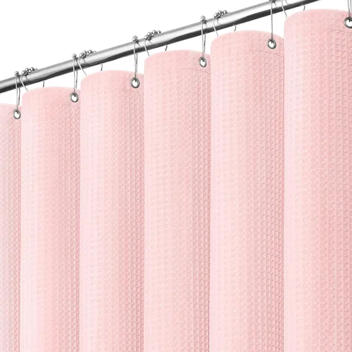 Miniatura 22 de Dynamene cortina de ducha de lino burdeos - cortinas de tela de nido de abeja texturizadas y resistentes para baño, 256GSM, juego de cortinas