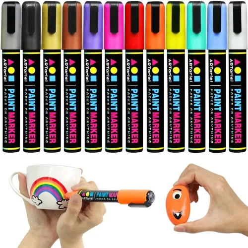 Marcadores permanentes para pintura rupestre, 12 colores, punta media, secado rápido, impermeables, resistentes a la decoloración, no tóxicos