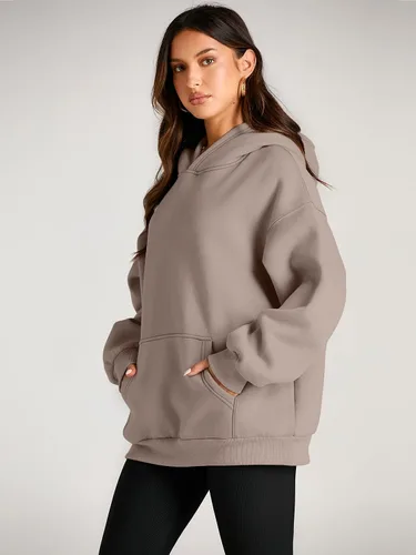 Miniatura 3 de Trendy Queen Sudaderas con capucha de gran tamaño para mujer, sudaderas de forro polar, suéteres de manga larga, ropa de otoño con bolsillo
