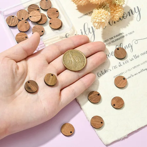 Miniatura 3 de LiQunSweet 20 dijes de madera vintage, planos, redondos, sin terminar, a granel, para mujeres, joyería femenina, collar, pulsera, aretes, Plano
