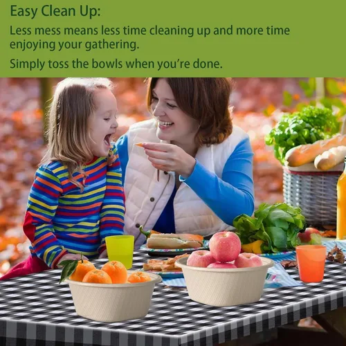 Miniatura 6 de Homestockplus Cuenco grande desechable – Cuencos de papel resistentes – Hecho de caña de azúcar y fibra de bambú, apto para microondas – Cuencos