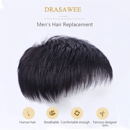 Miniatura 2 de Pelo corto para hombre, cabello humano real, clip en piezas de cabello para cubrir la pérdida de cabello blanco, tupé de 6.3x7.1 in, hecho a mano