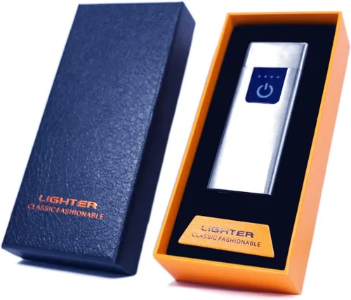 Miniatura 6 de Sensor inteligente de huellas dactilares a prueba de viento doble cara Encendido de cigarrillos USB recargable encendedor (plata)