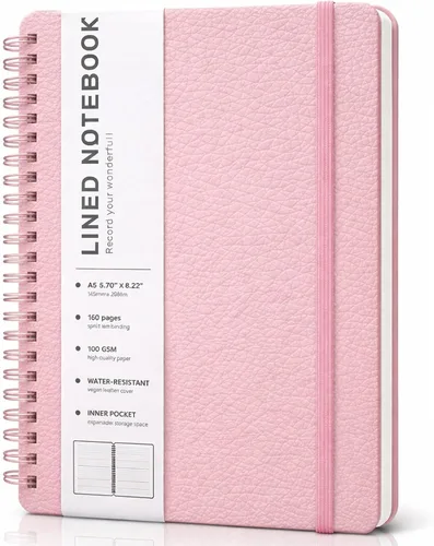 Miniatura 12 de Cuaderno de diario con líneas en espiral, cuaderno A5 de cuero de tapa dura para el trabajo, 5.7''×8.2'', papel grueso de 100GSM encuadernado