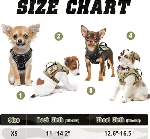 Miniatura 6 de Arnés táctico para perro, pequeño, chaleco militar K9 para cachorro, arnés para entrenamiento al aire libre, XS con asa Negro