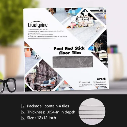 Miniatura 7 de Livelynine – Azulejos de despegar y pegar impermeables de 12 x 12 pulgadas, azulejos de vinilo con diseño de concreto gris de despegar y pegar