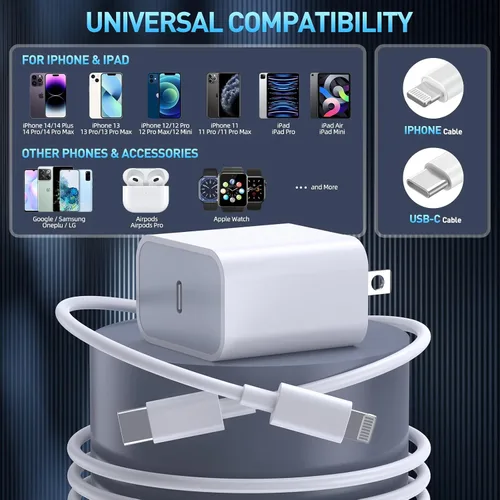Miniatura 3 de Cargador rápido para iPhone, cargador de iPhone de carga rápida [certificado Apple MFi], paquete de 3 cargadores de Apple, USB C, bloque de carga