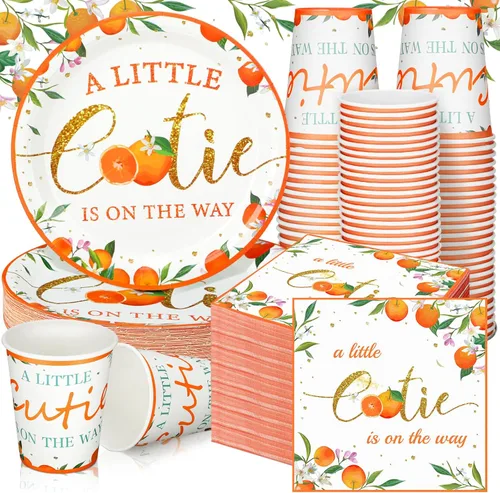 Miniatura 15 de Hushee 200 piezas de platos de papel, servilletas y vasos florales para baby shower, juego de vajilla para fiesta de baby shower, vasos y Rosa