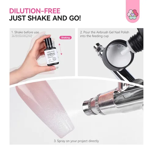 Miniatura 7 de SAVILAND Esmalte de uñas de gel para aerógrafo sin dilución: sin hema, 0.7 fl oz, sin obstrucción, para aerógrafo blanco, sin acetona