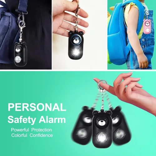 Miniatura 8 de Llavero de alarma de seguridad personal con luz LED, alerta de emergencia de 130 dB, diseño de oso recargable para mujeres, niños y niñas