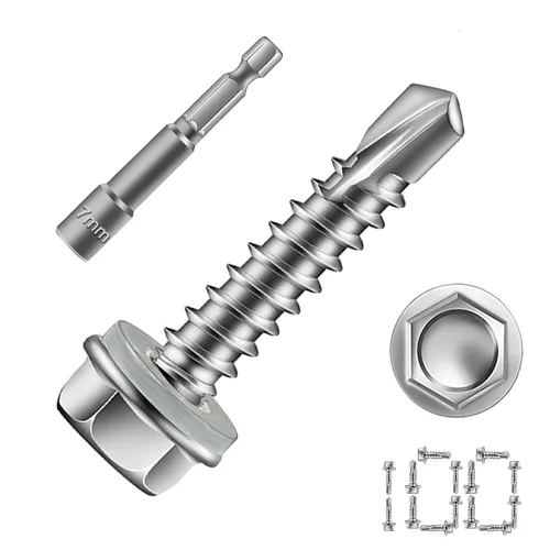 Miniatura 11 de 150 tornillos autoperforantes #8 x 2 para metal, tornillos hexagonales de acero inoxidable 410, tornillos Tek magnéticos de alta resistencia