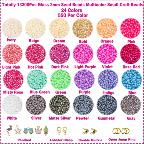 Miniatura 5 de EuTengHao 13246 cuentas de semillas de pony de 0.118 pulgadas (0.118 in) con dijes, pinzas para manualidades, pulseras, collares, aretes, joyería
