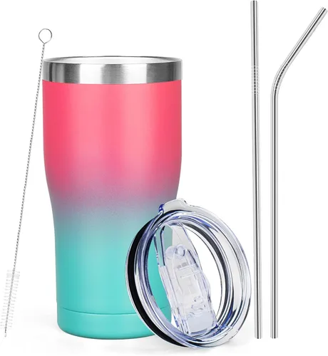 Miniatura 21 de MEZMUT - Paquete de 4 unidades de vaso de café aislado de 20 onzas con tapa y popote, vaso de viaje de acero inoxidable de doble pared