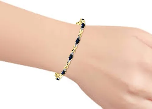 Miniatura 2 de RYLOS Bracelets for Women Yellow Gold Plated Silver XO Hugs & Kisses Tennis Bracelet Gemstone & Genuine Diamonds Adjustable to Fit 7"-8" Wrist, 10