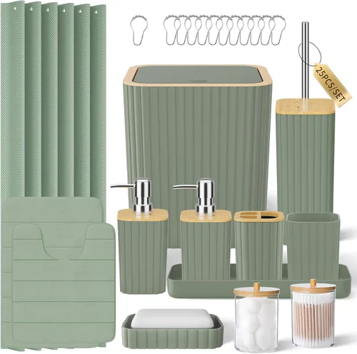 Miniatura 46 de XLHOMO Bathroom Set- 25PC Beige Bathroom Set, Bathroom Set with Shower Curtain and Rugs, Beige Shower Curtain Set, Toilet Brush, Bathroom Trash Can