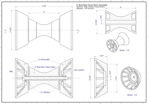 Miniatura 2 de Ensamblaje de rodillo de campana de arco de remolque de barco de 4 pulgadas con eje de 1/2 pulgada para soporte de 4 pulgadas, poliuretano Azul