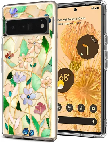 Miniatura 13 de Unov Funda para Pixel 6 Pro transparente con diseño de TPU suave, absorción de golpes, diseño delgado en relieve, cubierta trasera protectora