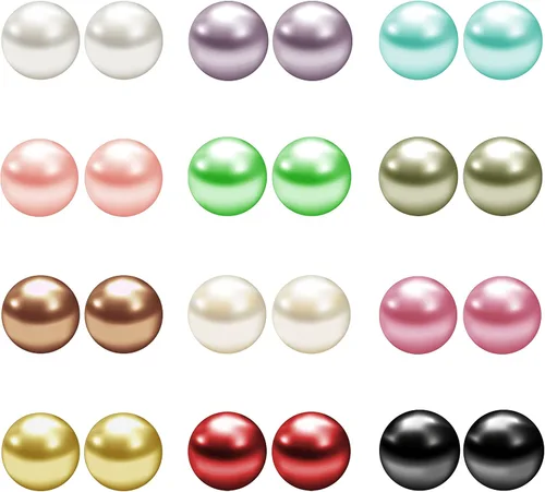 JewelrieShop - Juego de aretes de perlas de imitación de colores surtidos, acero inoxidable hipoalergénico, aretes de tuerca para mujeres y niñas