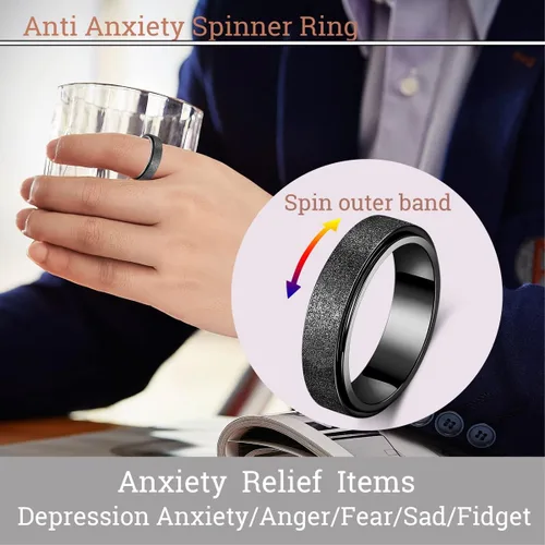 Miniatura 4 de Anillo de alivio de la ansiedad, anillo giratorio para aliviar el estrés, de acero inoxidable, anillo giratorio para mujeres, hombres, unisex
