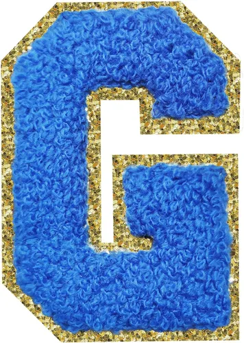 Miniatura 34 de Parches de letras termo-adhesivas de felpilla para chaquetas, parches de letras universitarias con brillantina para planchar en la letra azul A