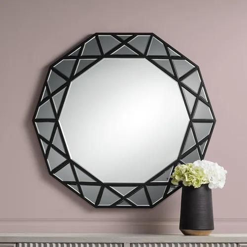 Noble Park Allamande Decagon - Espejo decorativo de pared para tocador, espejo de pared moderno de vidrio biselado de humo mate, marco de madera