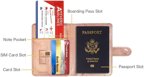 Miniatura 4 de Talent - Funda para pasaporte, de piel sintética, con bloqueo RFID, para pasaporte, cartera de viaje, Oro rosa, mapa, Cartera RFID