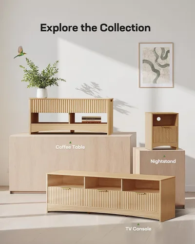 Miniatura 8 de Marsail Soporte de TV de 59 pulgadas de ancho para televisores de hasta 65 pulgadas, moderno centro de entretenimiento con paneles estriados, 3