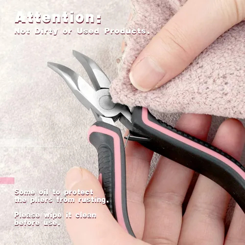 Miniatura 7 de Alicates Mini de Punta Doblada con Mandíbulas Lisas, Herramienta Rosa de 5 Pulgadas para Hacer Joyas de Mujeres