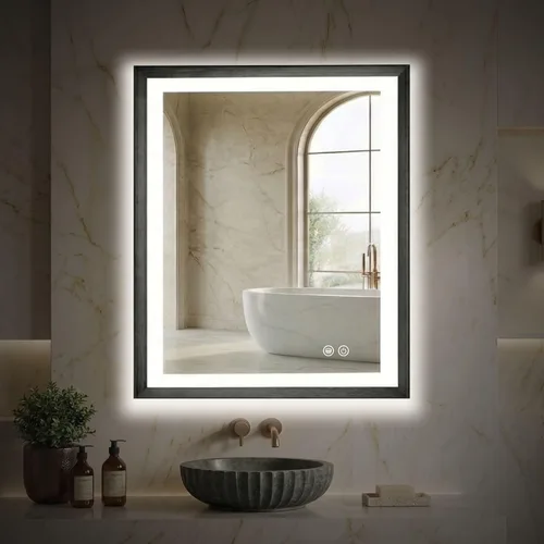 Miniatura 12 de HOUSE REFLECTION Espejo de baño LED de 20 x 28 pulgadas, marco negro, espejo de tocador antivaho con función de memoria, luz regulable y vidrio