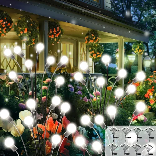 2026 Luces Solares Actualizadas para Exteriores, Juego de 8 Luces de Jardín Solares con 2 Modos, Luces de Luciérnaga al Aire Libre Impermeables,