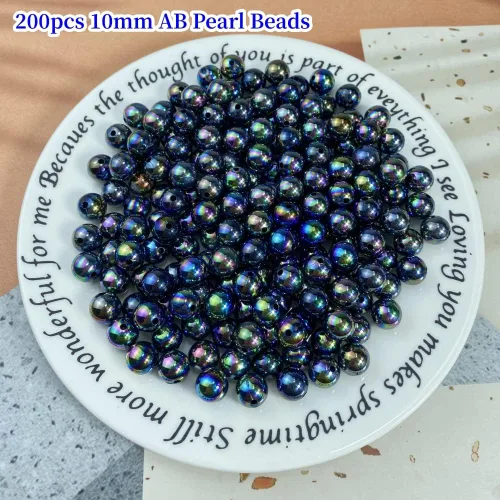 Miniatura 2 de 200 cuentas de perlas para manualidades de 0.394 pulgadas (0.394 in), cuentas redondas sueltas de perlas para collares, pulseras, aretes, Black AB