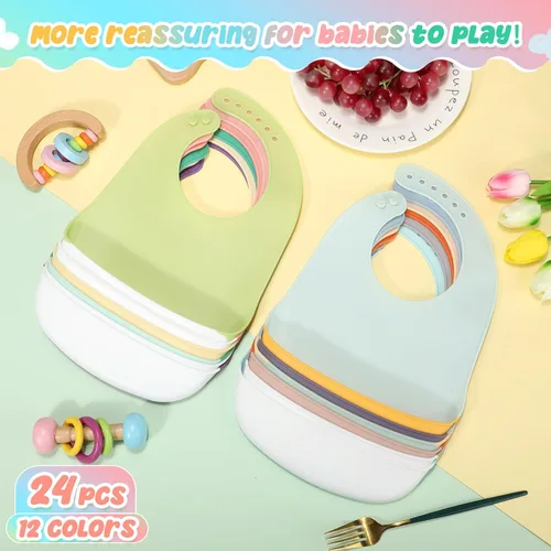Miniatura 4 de Mepase Baberos de silicona impermeables Baberos de silicona suaves ajustables para alimentación de bebés unisex suministros de alimentación