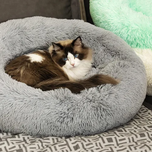 Miniatura 7 de Cama Redonda Anti-Ansiedad de Felpa Sintética Mullida Cálida y Lavable para Perros y Gatos, Cama Original para Mascotas Pequeñas, Medianas y Verde