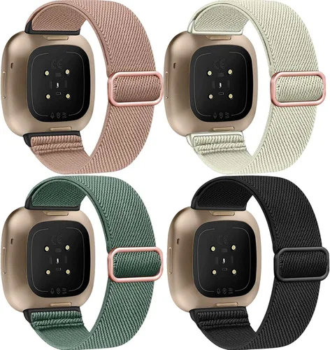 Miniatura 8 de Paquete de 4 correas elásticas de nailon, compatibles con Fitbit Versa 4/Fitbit Versa 3/Fitbit Sense 2/Fitbit Sense, correa ajustable suave