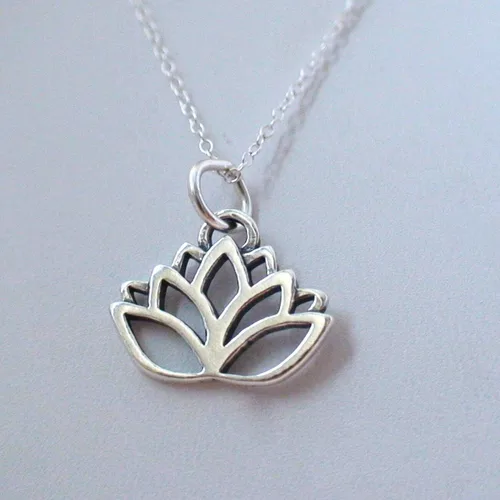 Miniatura 3 de Collar de flor de loto - Plata de ley 925 - Esquema Charm Namaste Yoga Nuevo, Plata esterlina