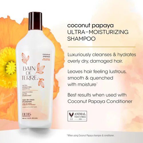 Miniatura 3 de Bain de Terre Acondicionador ultra hidratante de papaya de coco, para eliminar la humedad para cabello seco y dañado, con aceites de argán y monoi