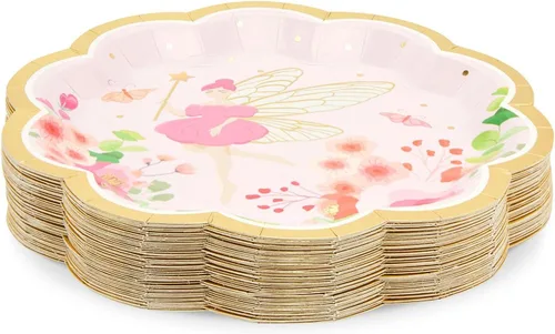 Miniatura 4 de Sparkle and Bash Platos de hadas – Papel de 9 pulgadas, floral, paquete de 48 – Platos temáticos de hadas, platos de cena y postre para niñas