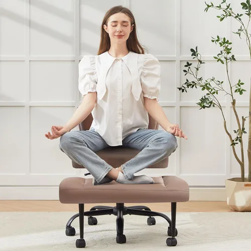 Miniatura 13 de Silla de oficina con patas cruzadas con ruedas, silla giratoria de meditación para TDAH, silla de escritorio ergonómica con patas cruzadas