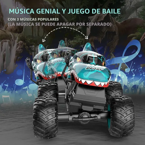 Miniatura 2 de Gohero Juguetes de Camiones Monstruo, Camiones Monstruo de Control Remoto 2.4Ghz para Niños de 4-7 años, Juguetes de Dinosaurio 1:20 con Luz
