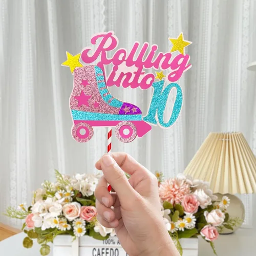 Miniatura 2 de Decoración para tartas con temática de décimo cumpleaños de 10 años, decoración de cumpleaños de 10 años para niñas, patinaje sobre ruedas, fiesta
