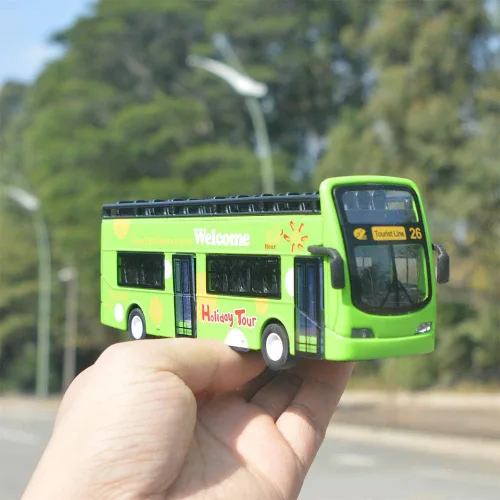 Miniatura 5 de Ailejia Autobús Urbano Turístico de Dos Pisos Modelo Autobús Descapotable Vehículos de Juguete Fundidos a Presión con Retroceso Vehículos